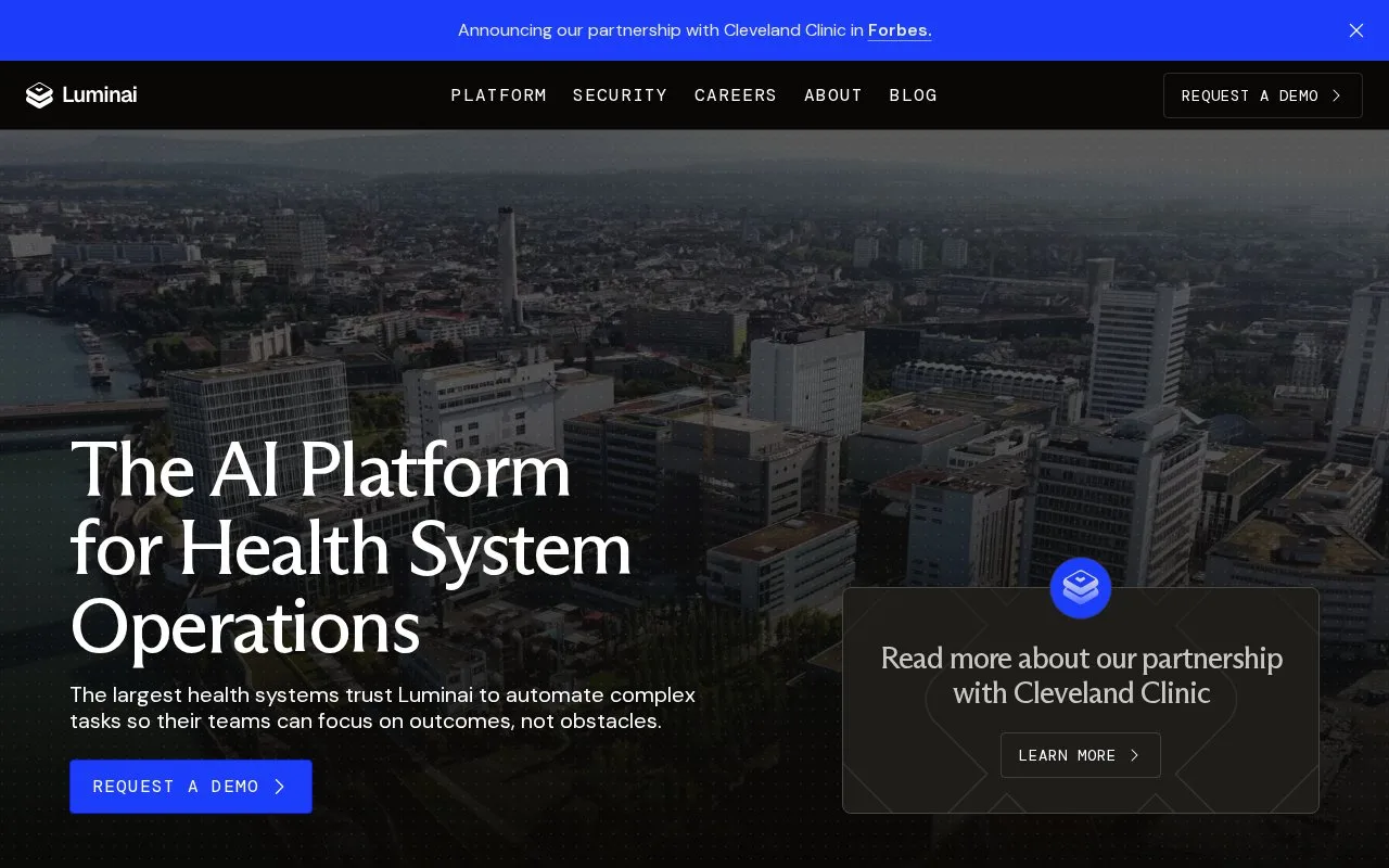 Screenshot of the Luminai homepage