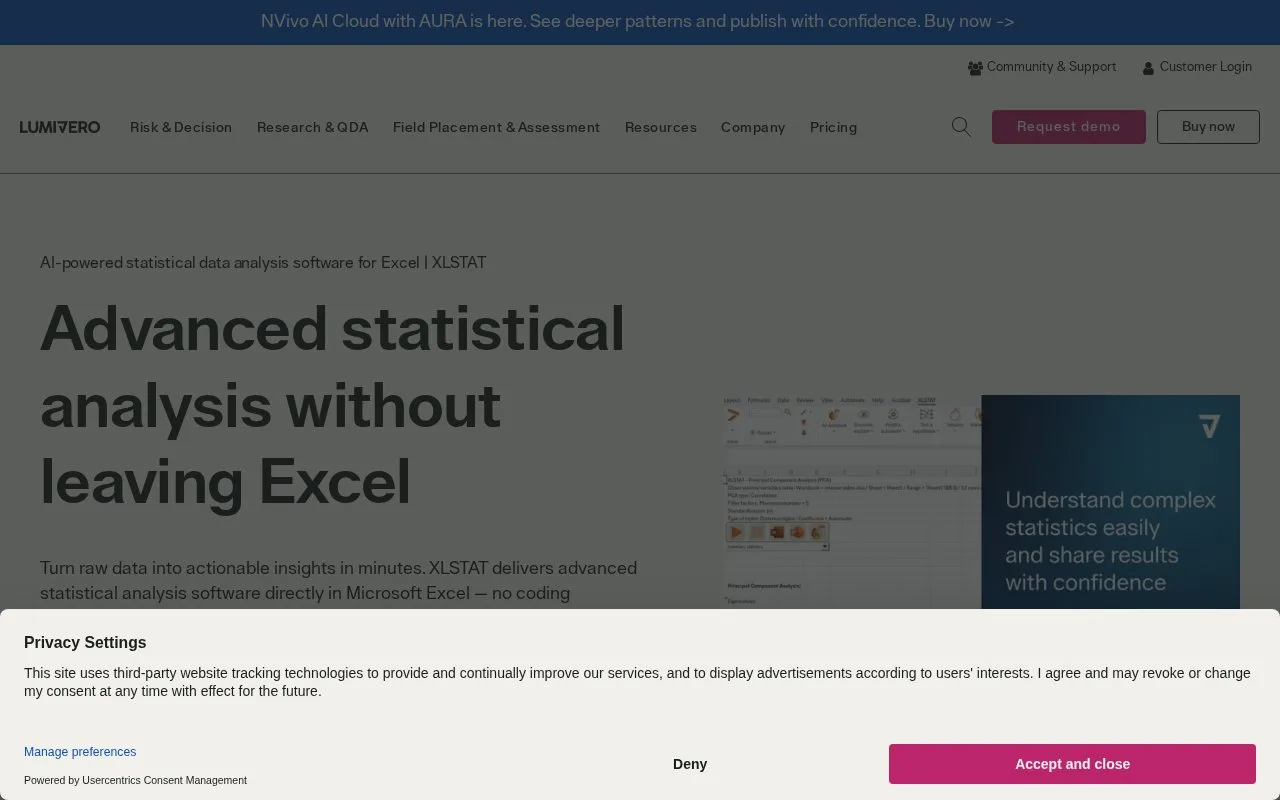 Screenshot of the XLSTAT homepage