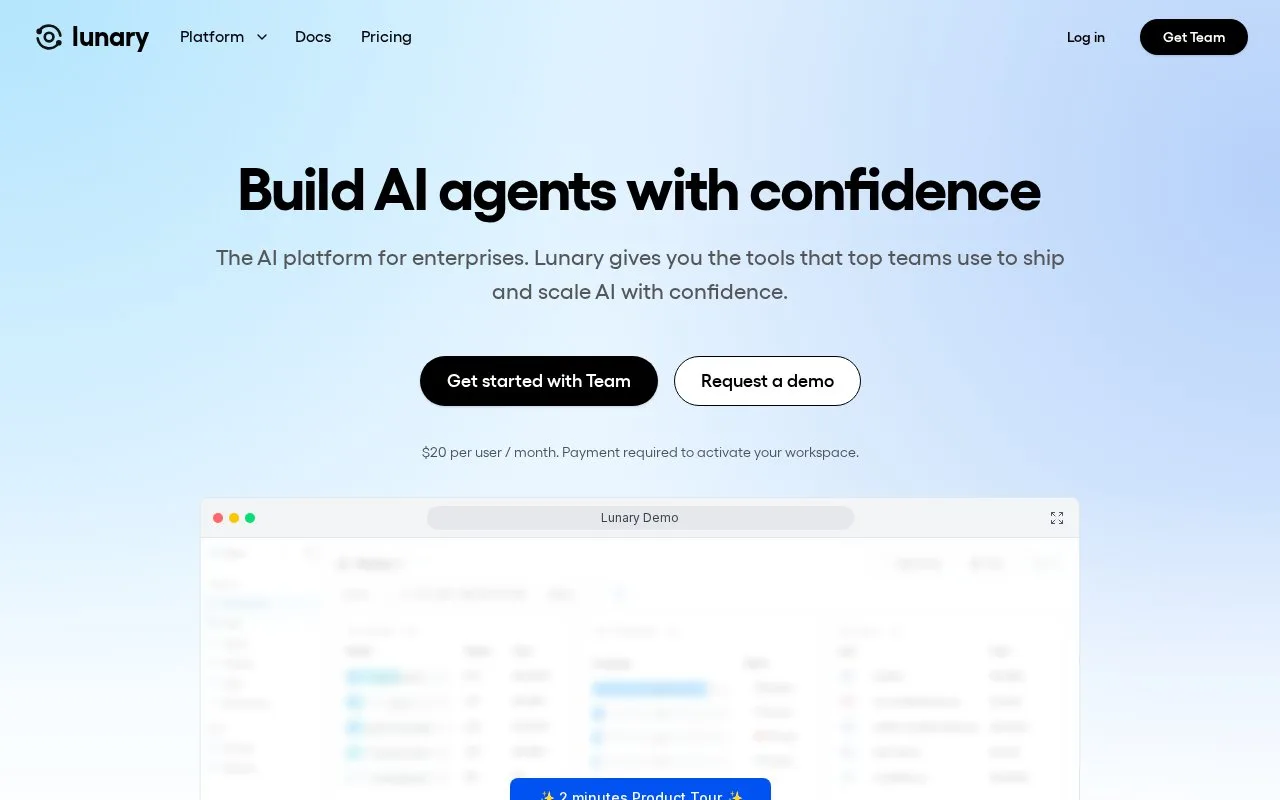 Screenshot of the Lunary homepage