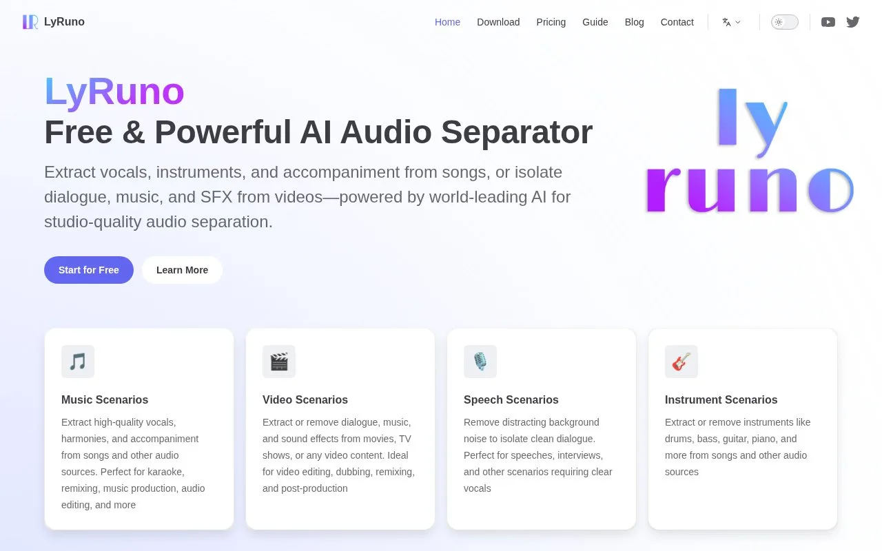 Screenshot of the LyRuno homepage