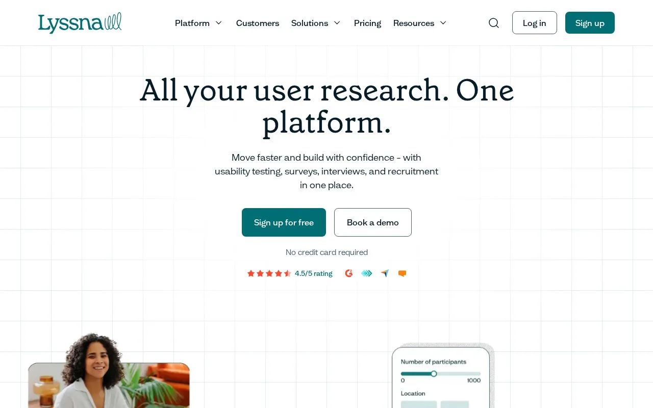 Screenshot of the Lyssna homepage