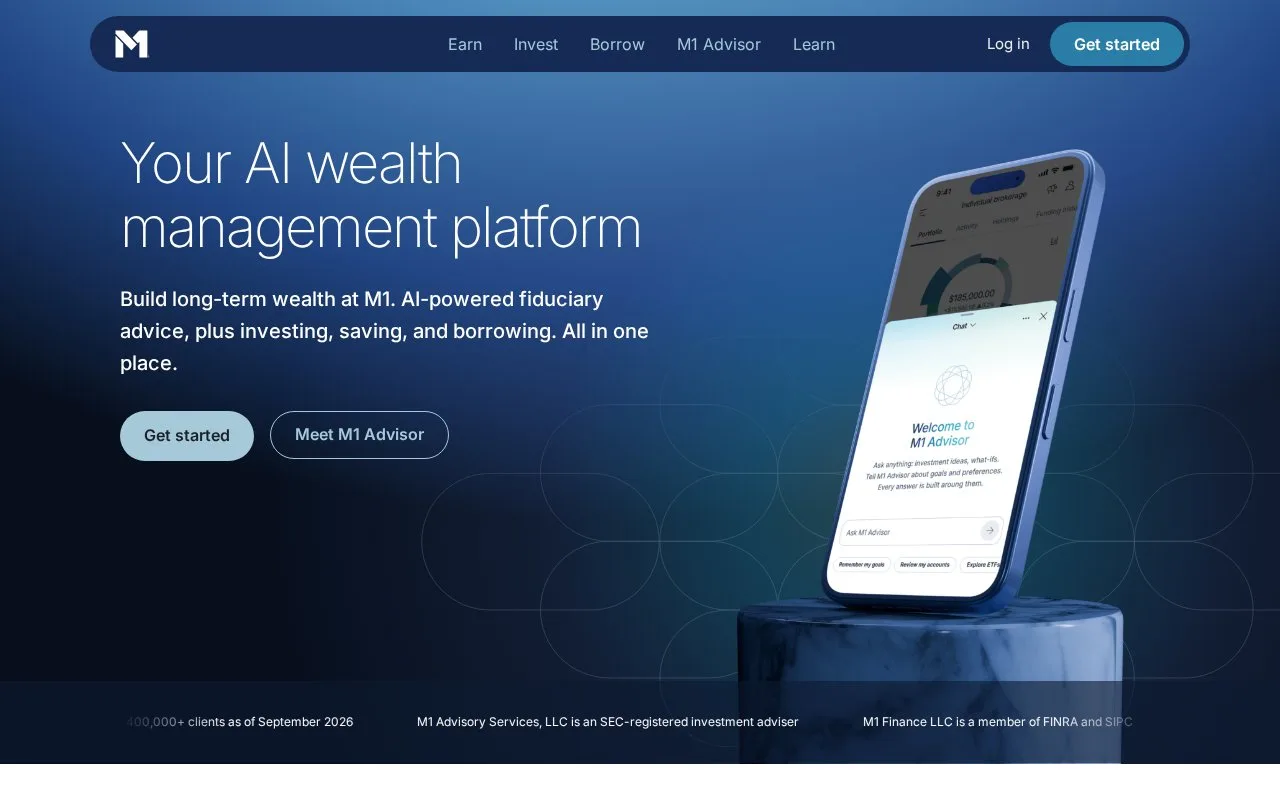 Screenshot of the M1 homepage