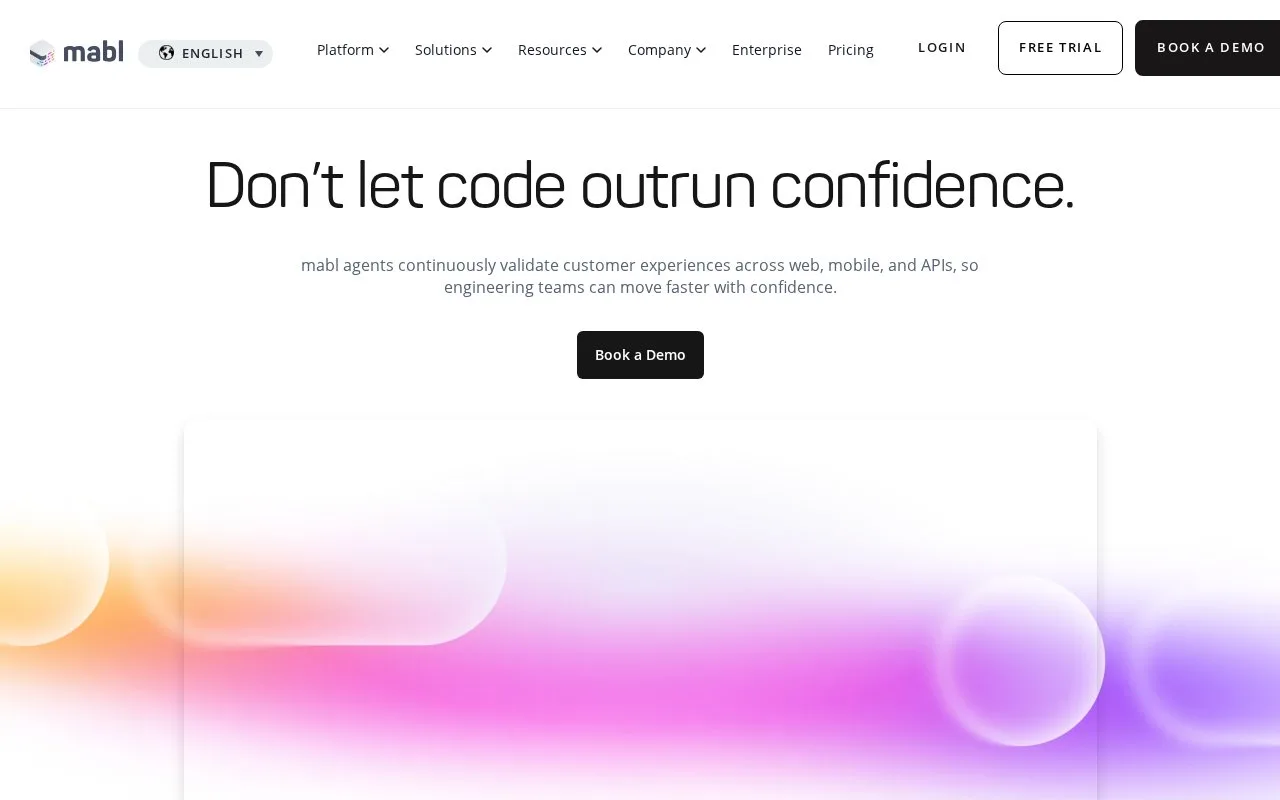 Screenshot of the mabl homepage