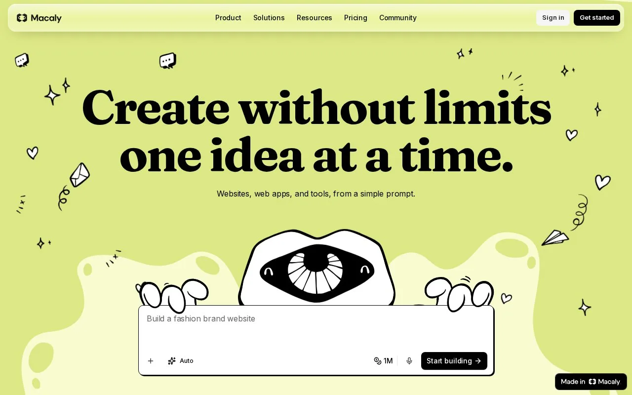 Screenshot of the Macaly homepage