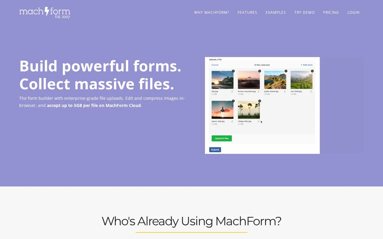 Screenshot of the MachForm homepage