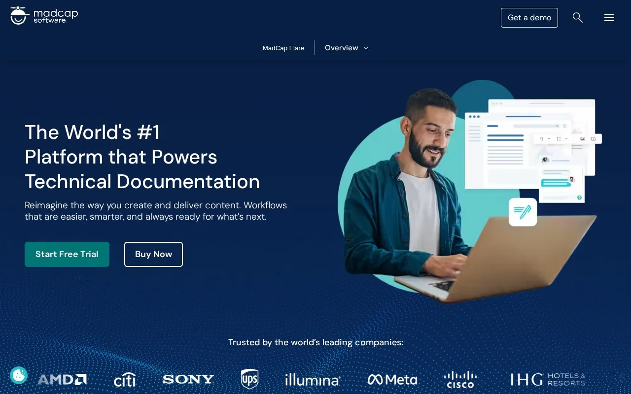 Screenshot of the MadCap Flare homepage