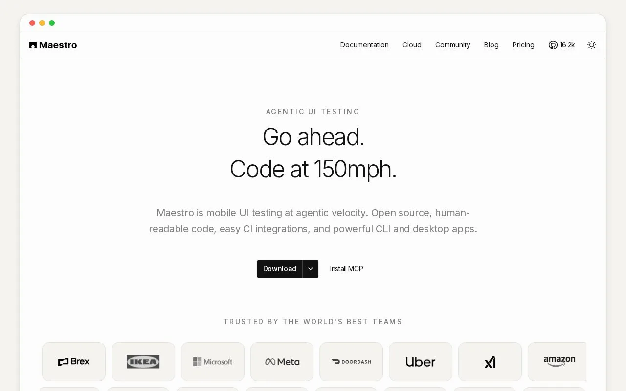 Screenshot of the Maestro homepage