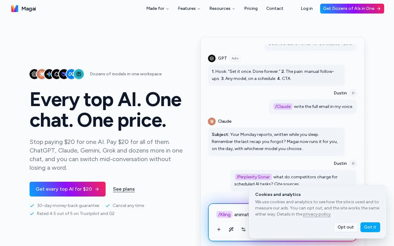 Screenshot of the Magai homepage
