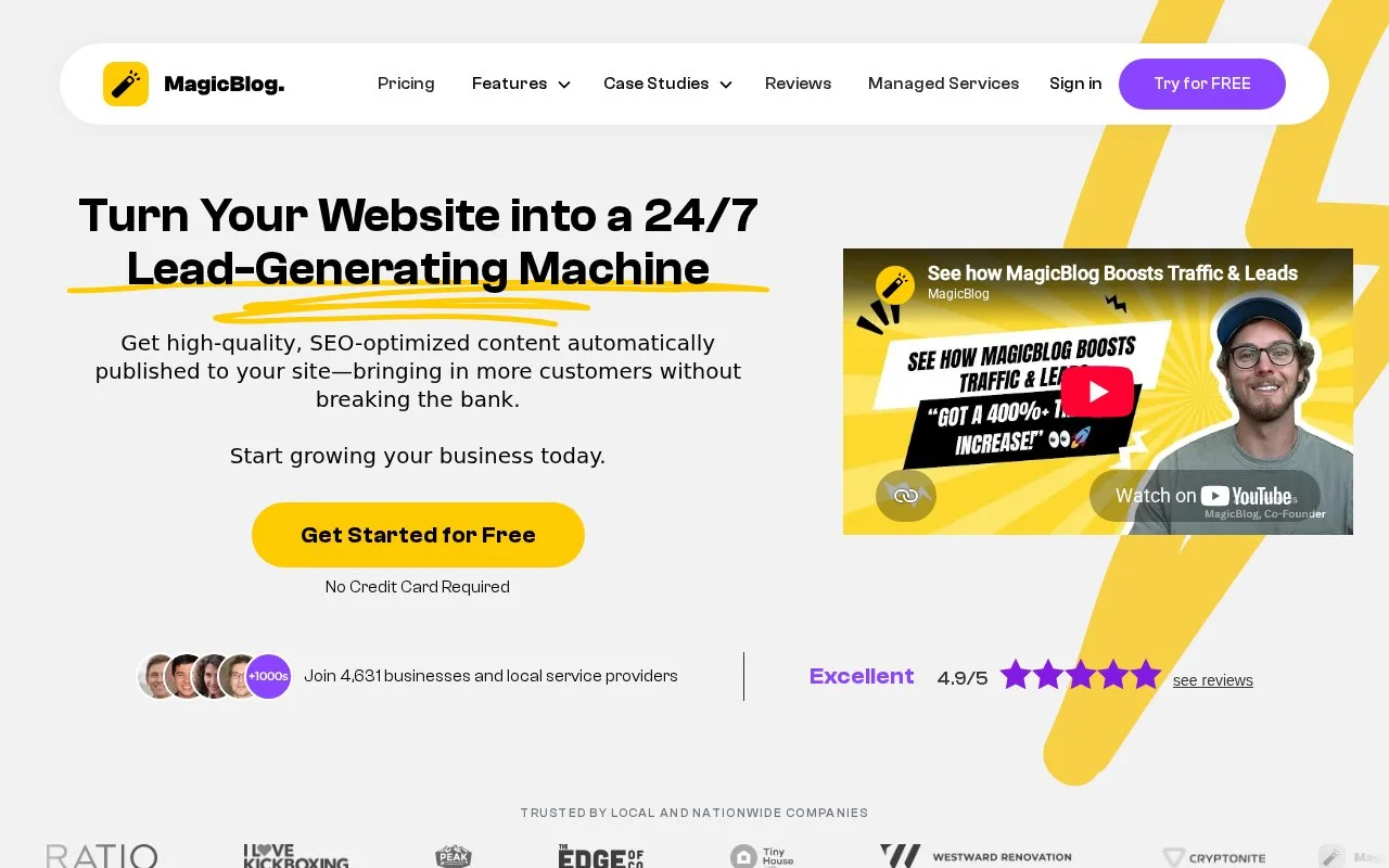 Screenshot of the MagicBlog homepage