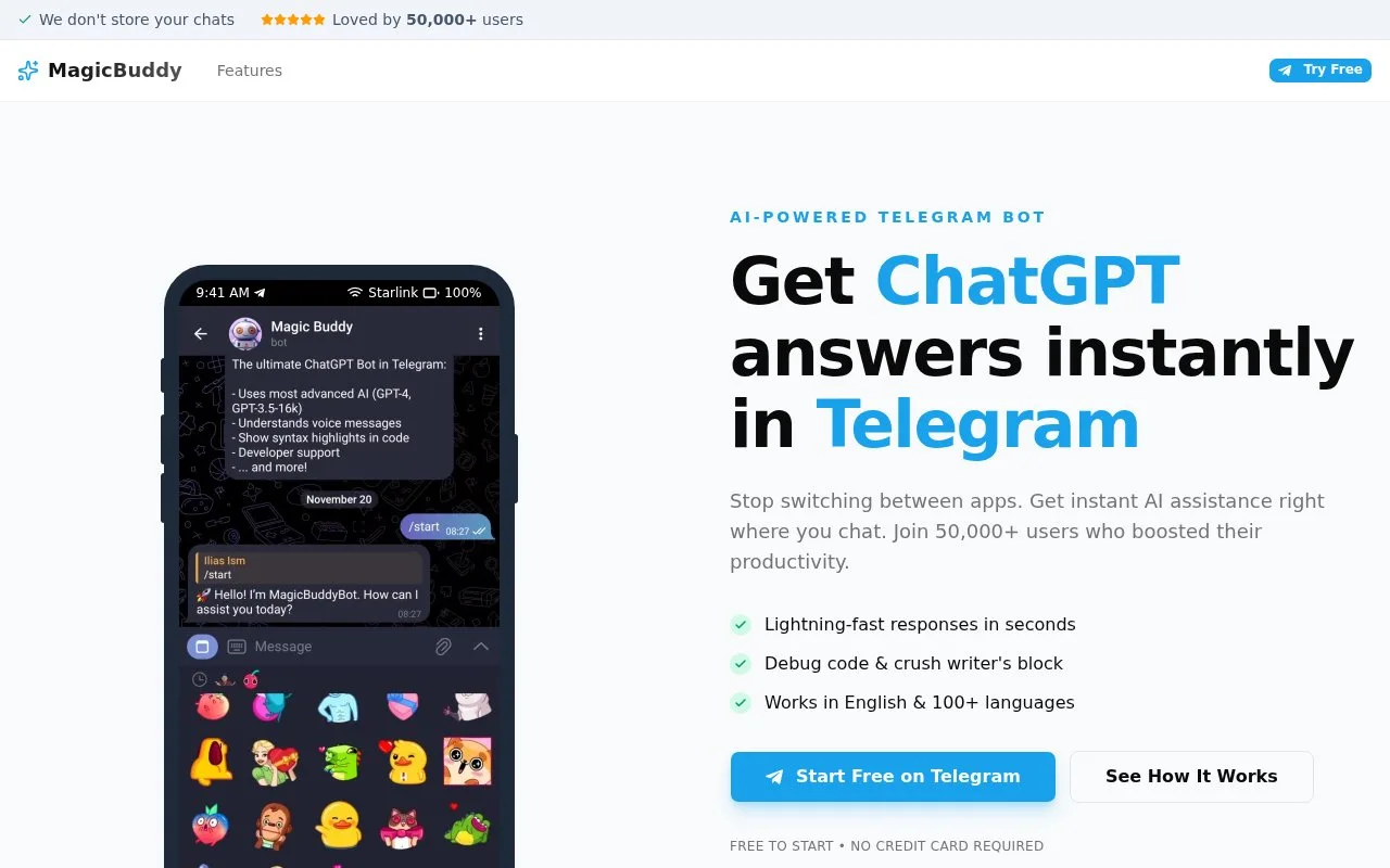 Screenshot of the MagicBuddy homepage
