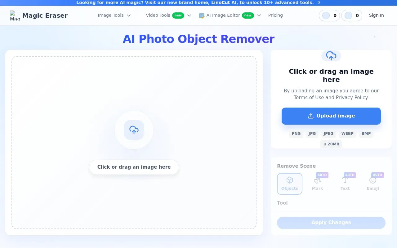 Screenshot of the Magic Eraser homepage