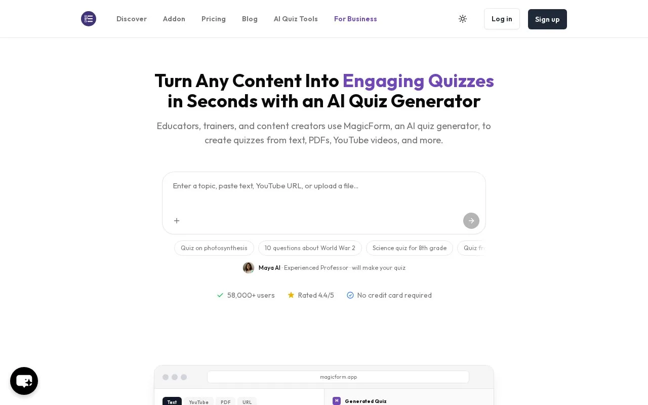 Screenshot of the MagicForm homepage