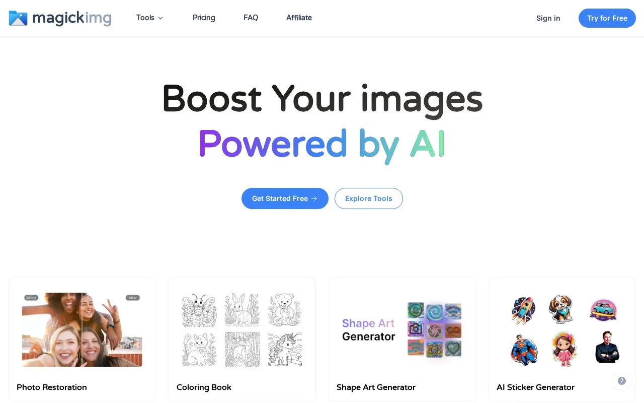 Screenshot of the MagickImg homepage