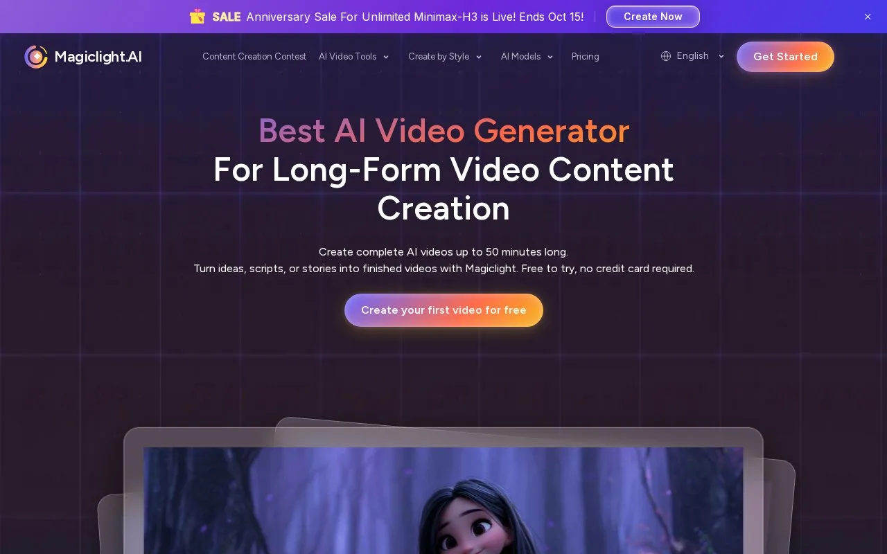 Screenshot of the Magiclight.AI homepage