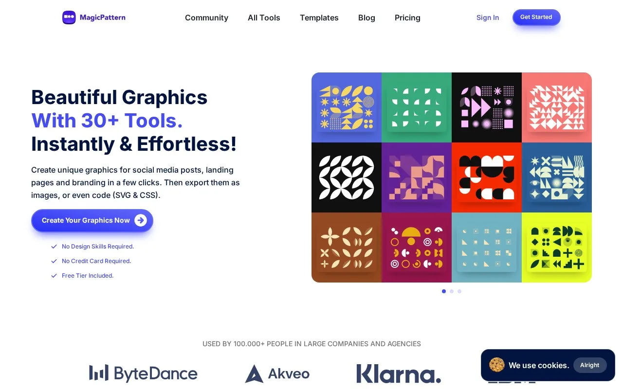 Screenshot of the MagicPattern homepage