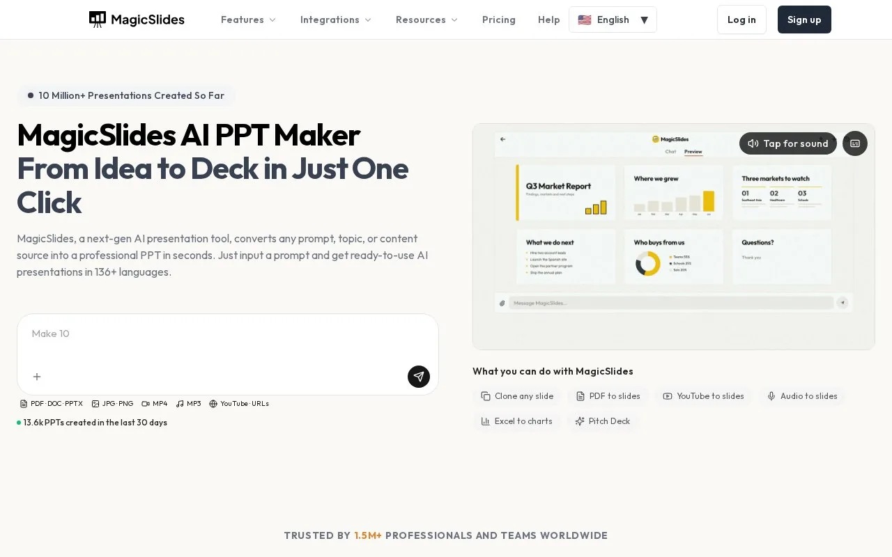 Screenshot of the MagicSlides homepage