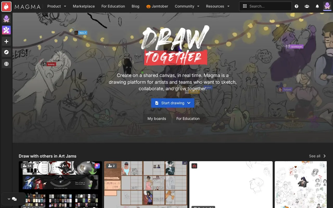 Screenshot of the Magma homepage