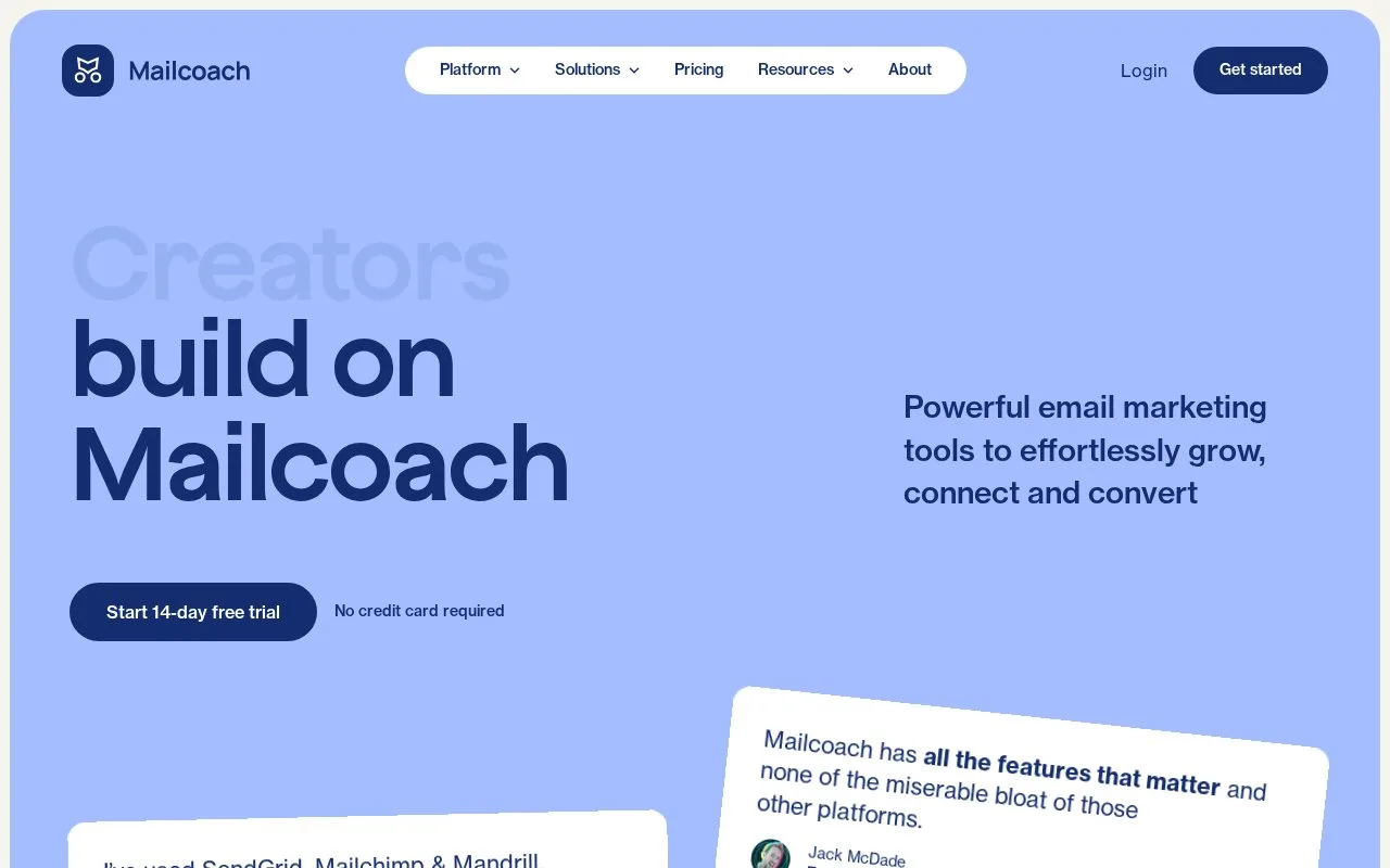 Screenshot of the Mailcoach homepage