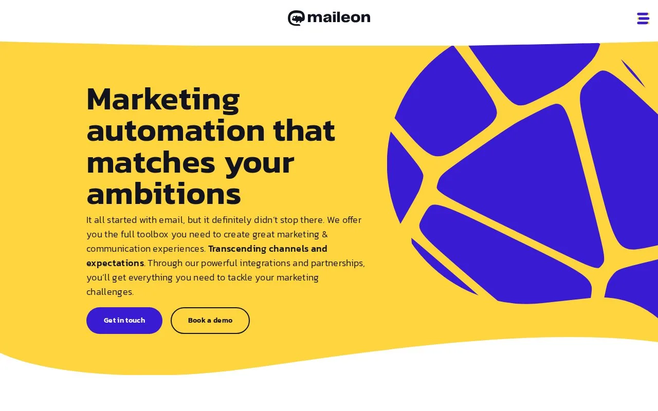 Screenshot of the Maileon homepage