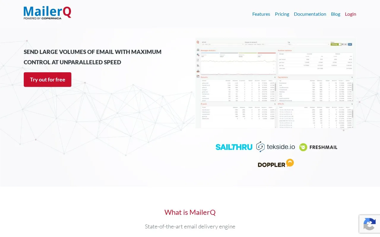 Screenshot of the MailerQ homepage