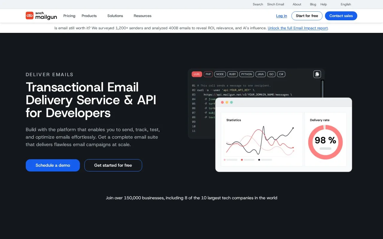 Screenshot of the Mailgun homepage