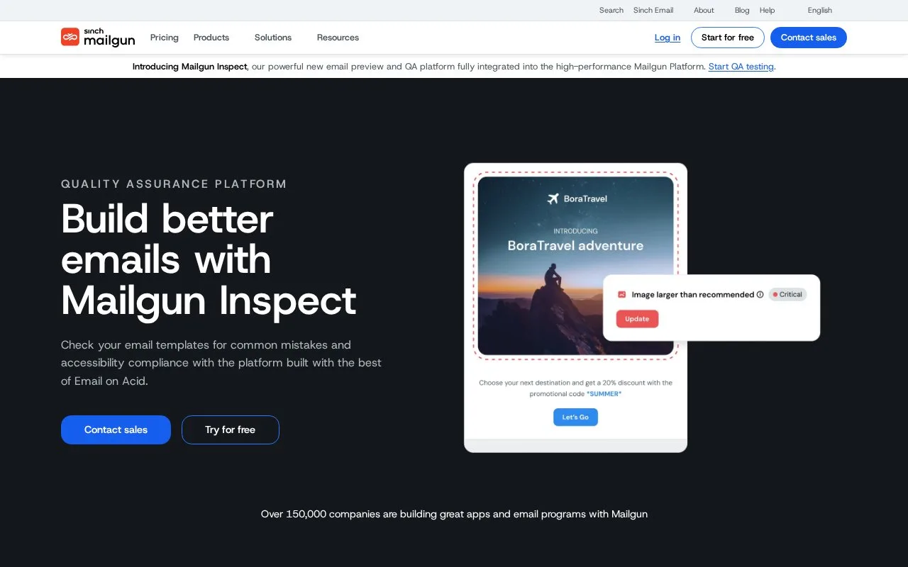 Screenshot of the Mailgun Inspect homepage