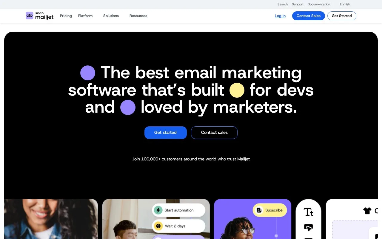 Screenshot of the Mailjet homepage