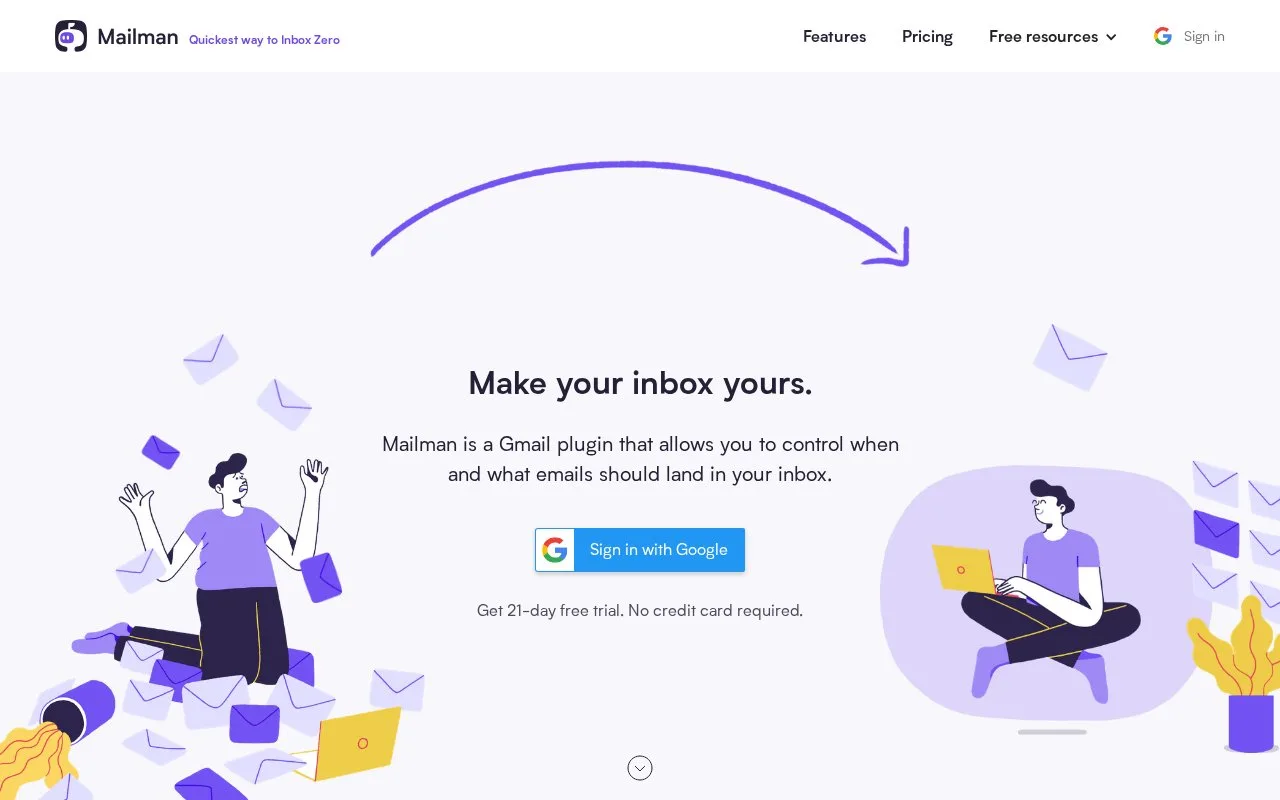 Screenshot of the Mailman homepage