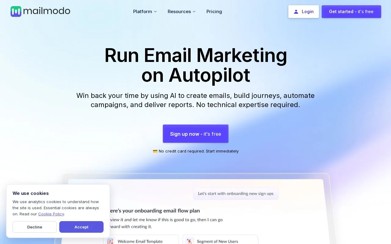 Screenshot of the Mailmodo homepage
