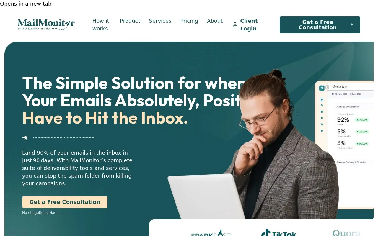 Screenshot of the MailMonitor homepage