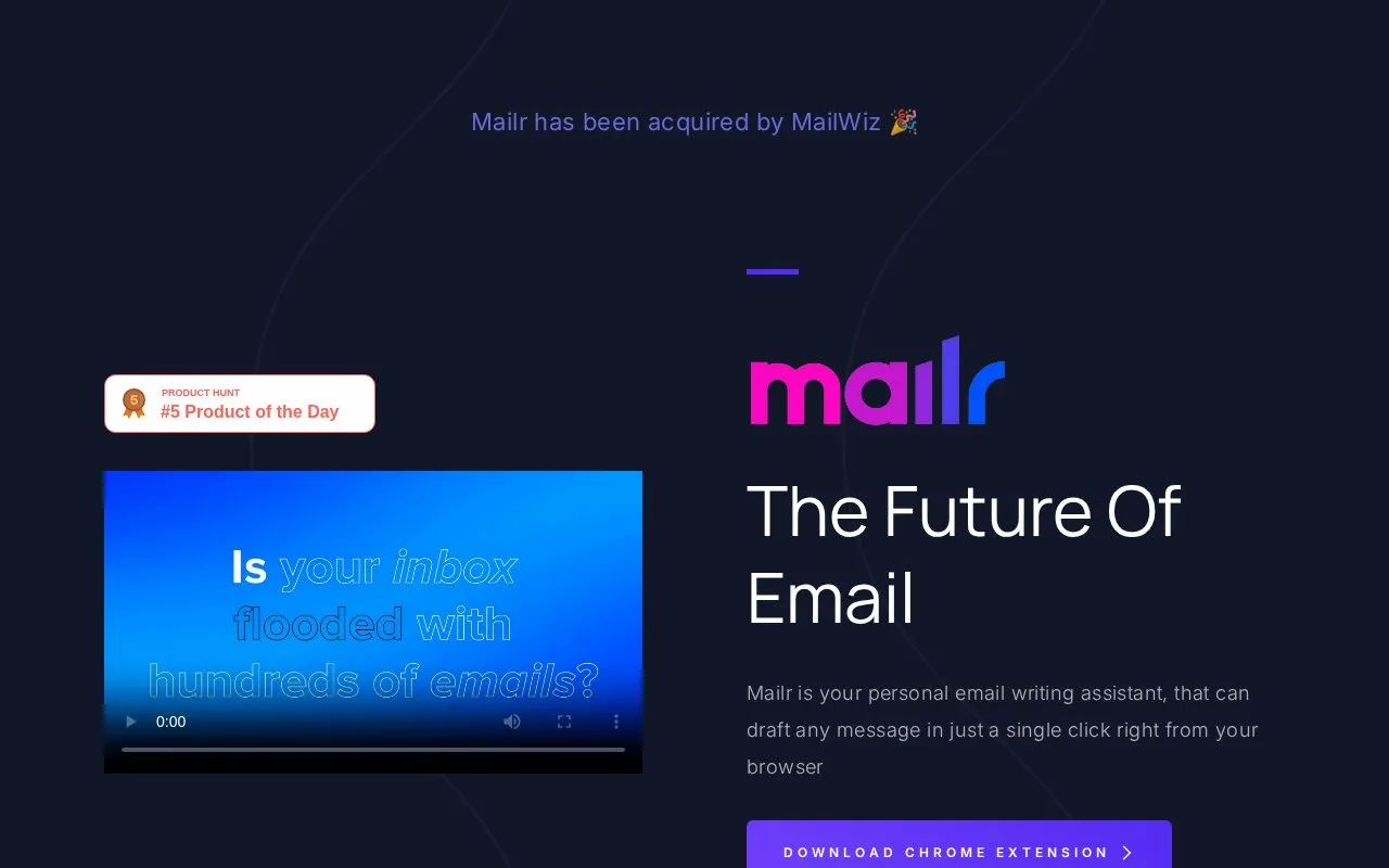Screenshot of the Mailr homepage