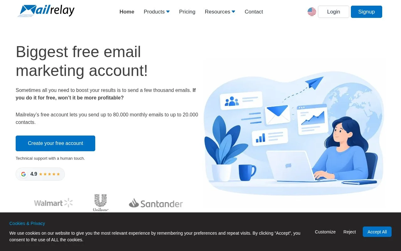 Screenshot of the Mailrelay homepage