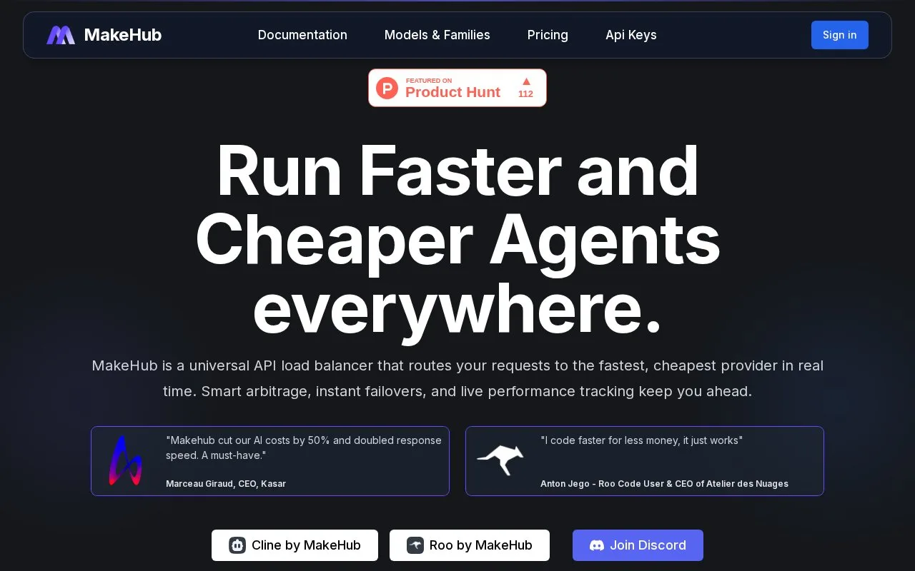 Screenshot of the MakeHub homepage