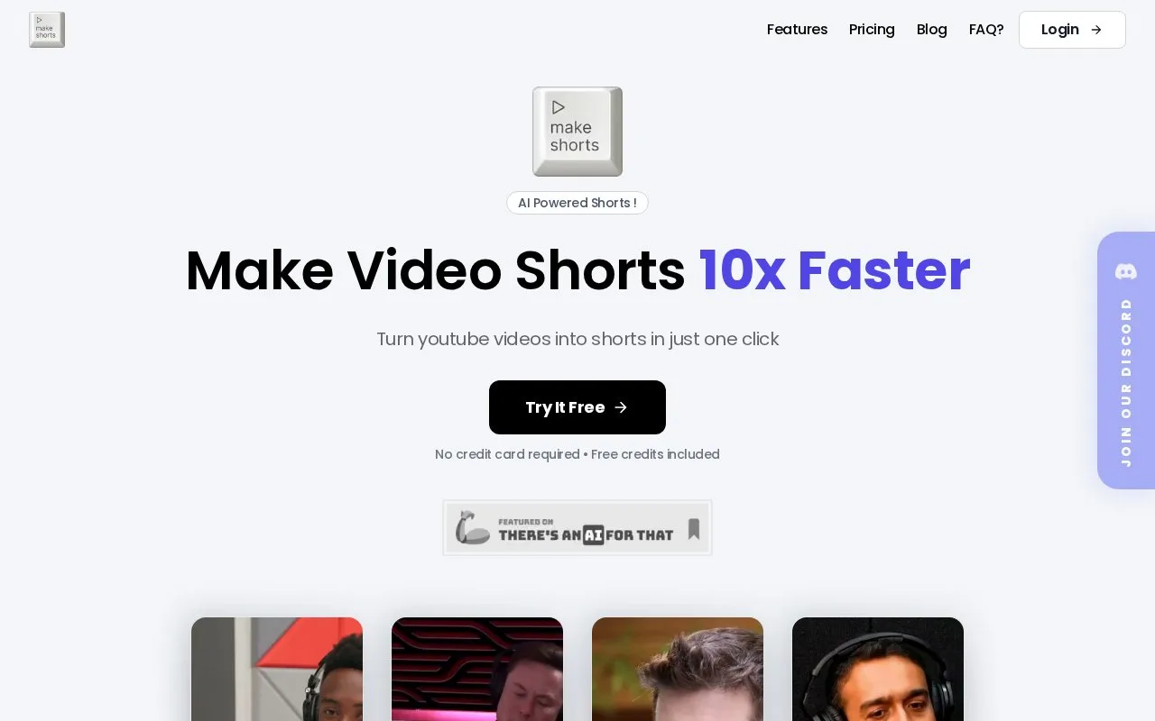 Screenshot of the MakeShorts homepage
