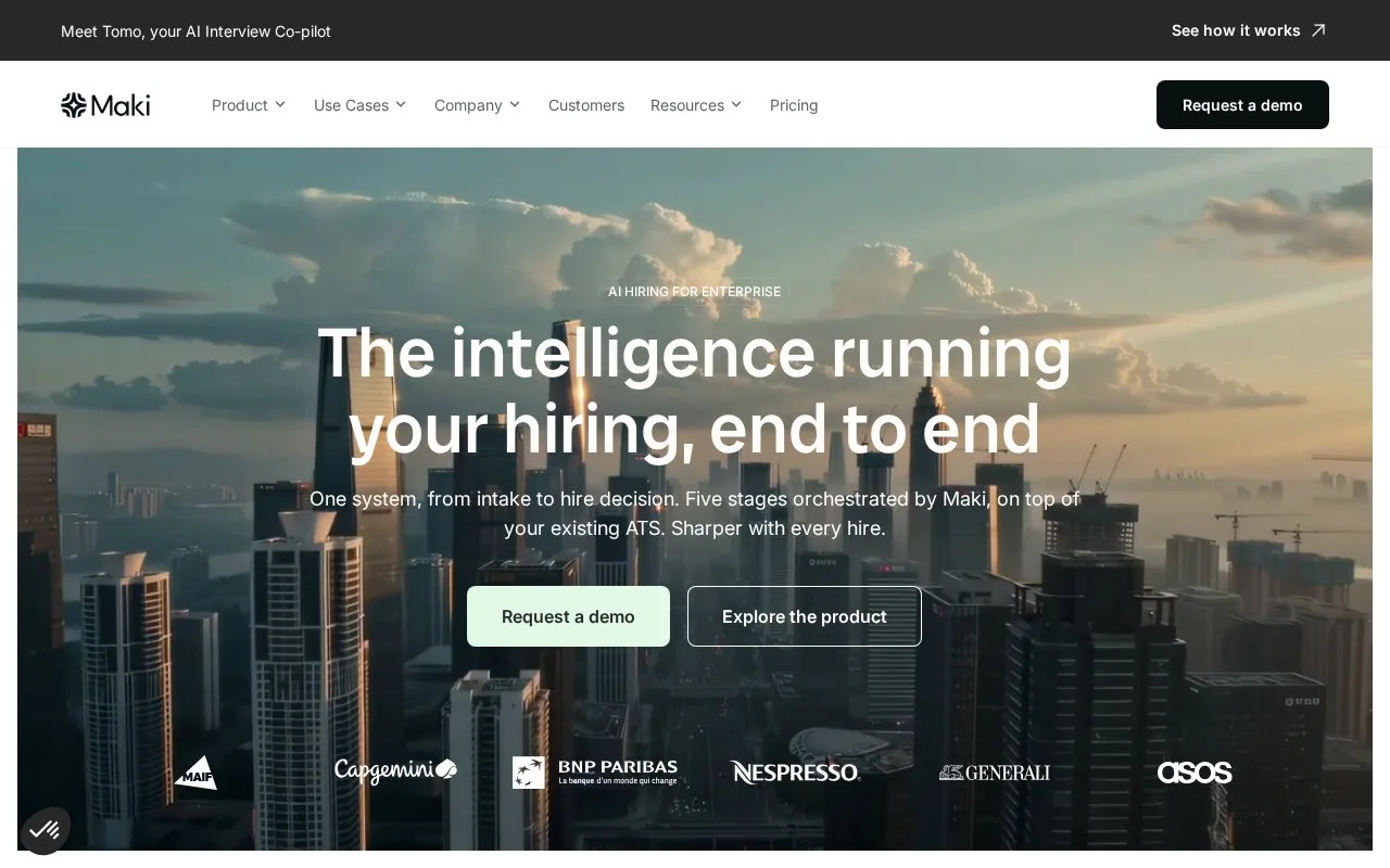 Screenshot of the Maki homepage