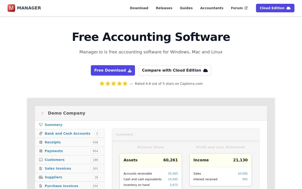 Screenshot of the Manager homepage