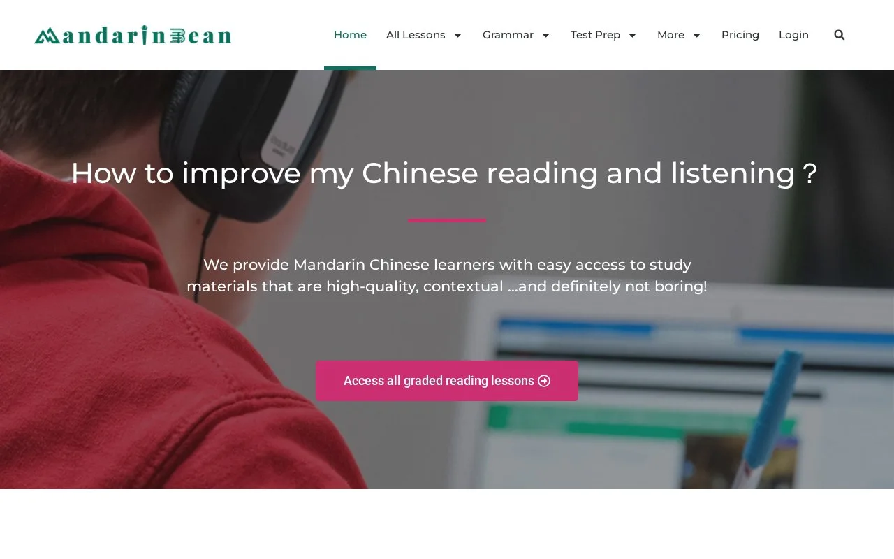 Screenshot of the Mandarin Bean homepage