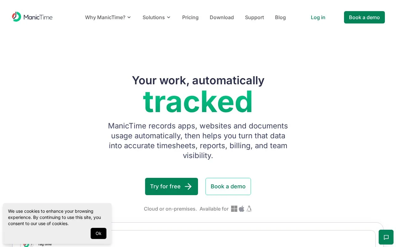 Screenshot of the ManicTime homepage