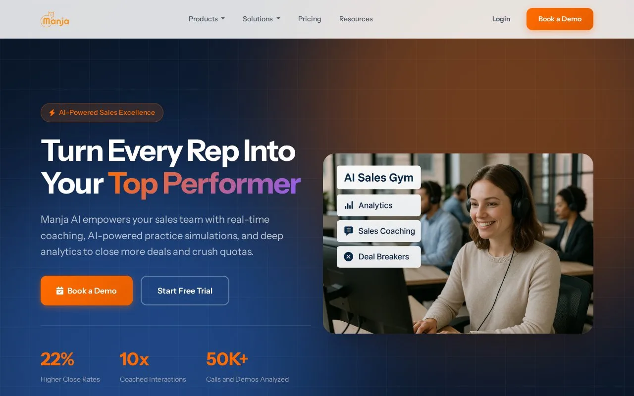 Screenshot of the Manja AI homepage