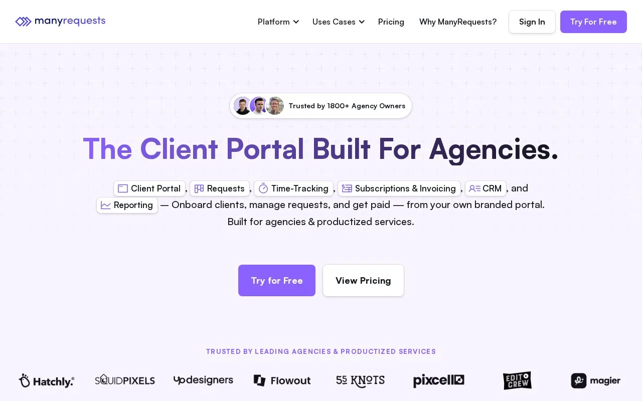 Screenshot of the ManyRequests homepage