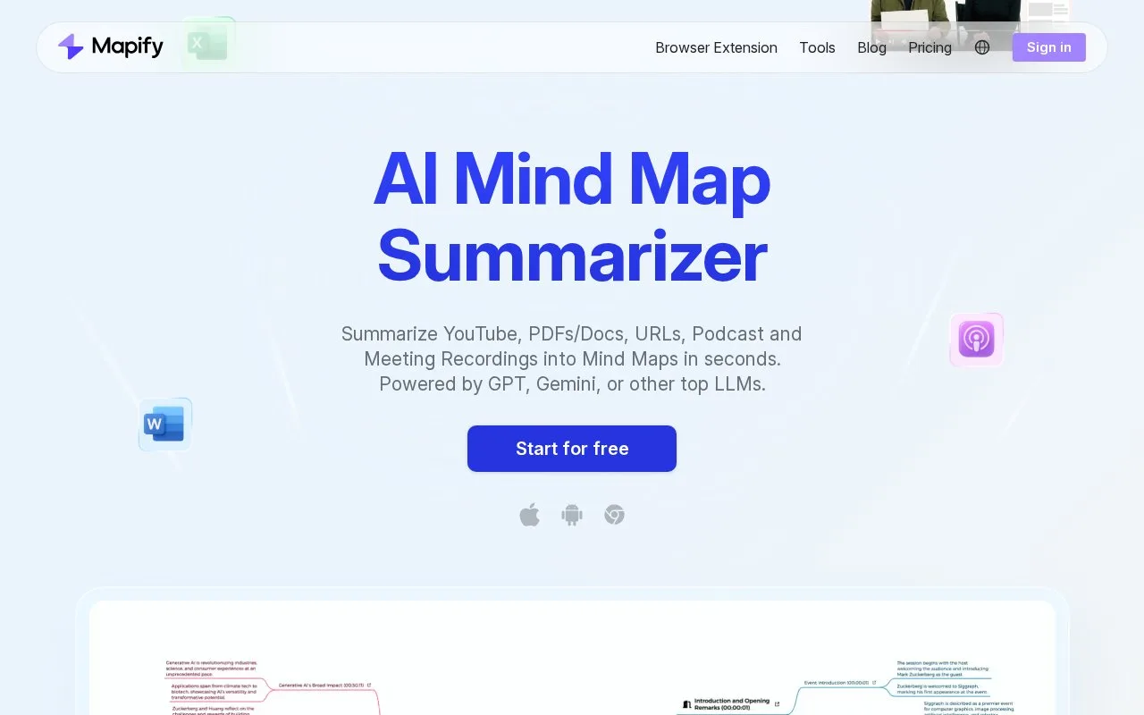 Screenshot of the Mapify homepage