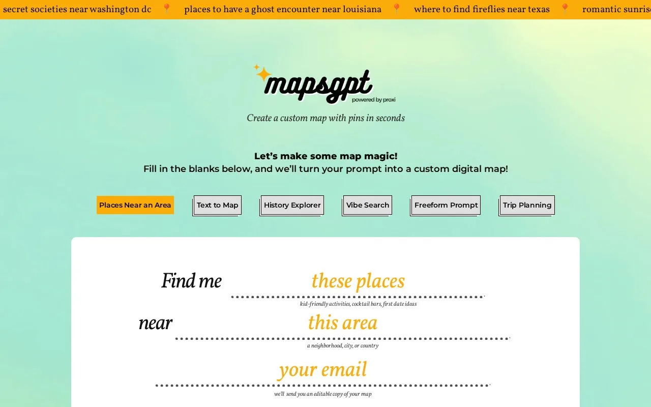 Screenshot of the MapsGPT homepage