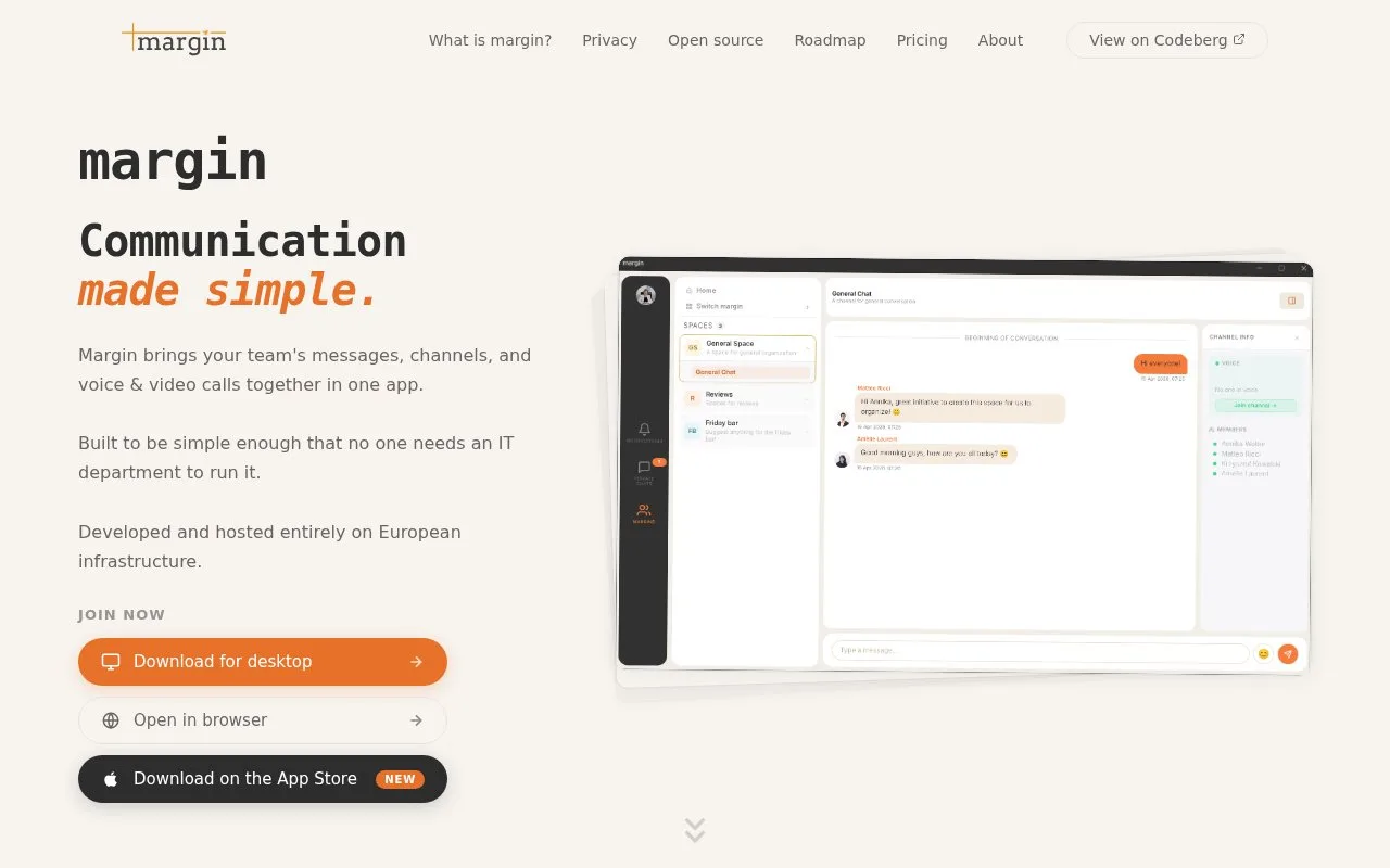 Screenshot of the Margin homepage