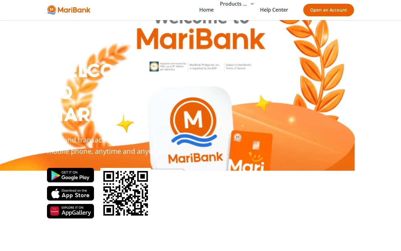 Screenshot of the MariBank Philippines homepage