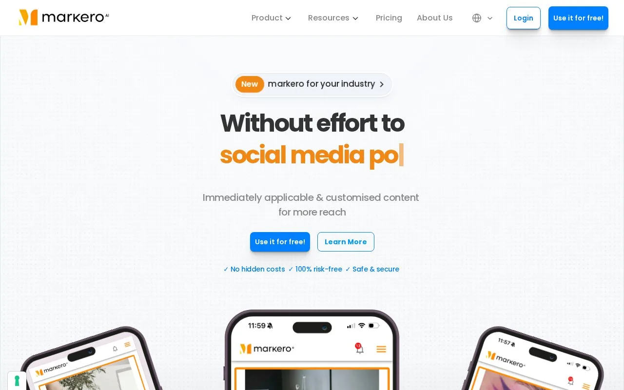 Screenshot of the markero homepage