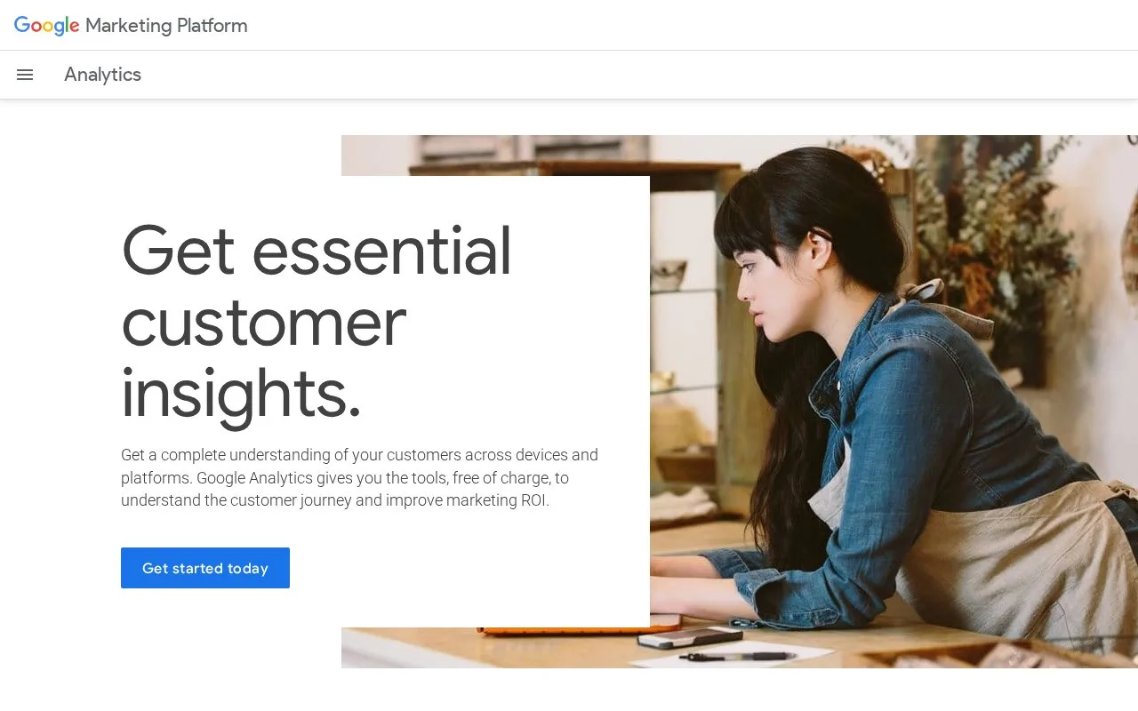 Screenshot of the Google Analytics homepage