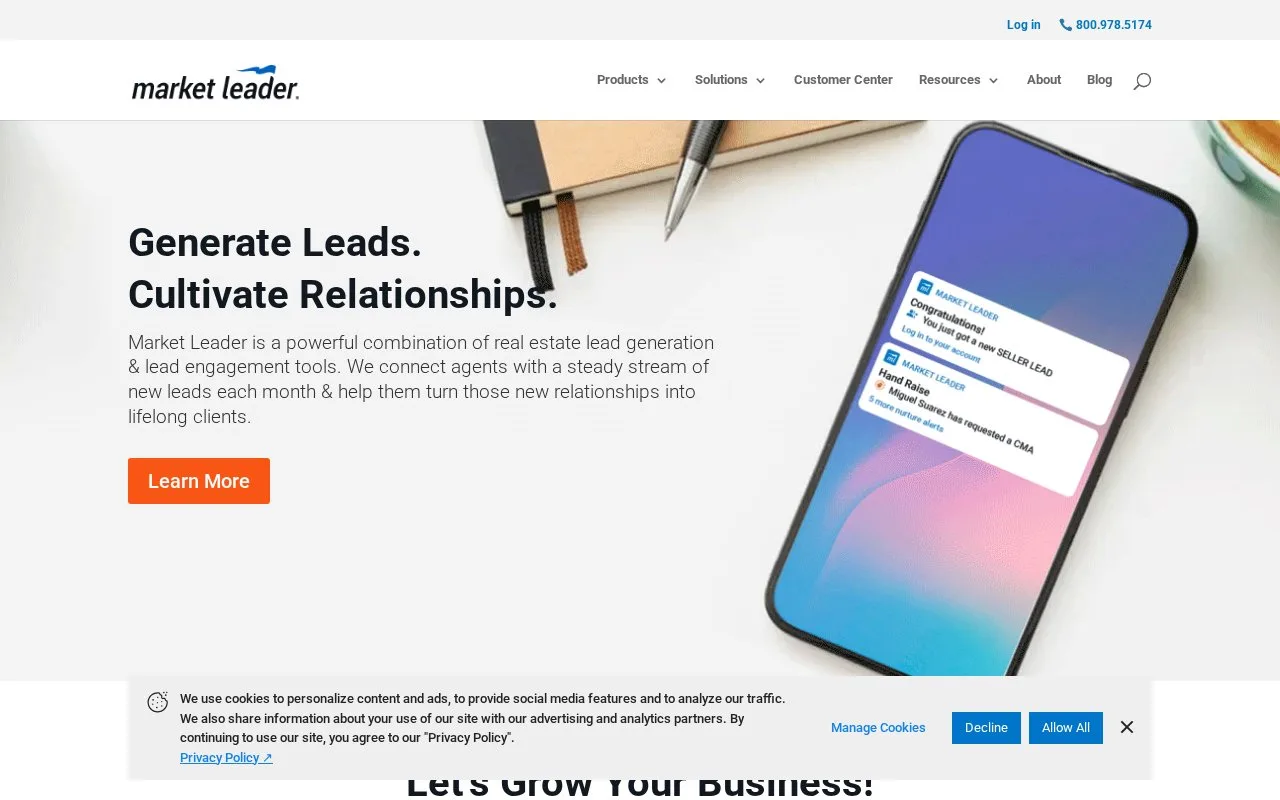 Screenshot of the Market Leader homepage