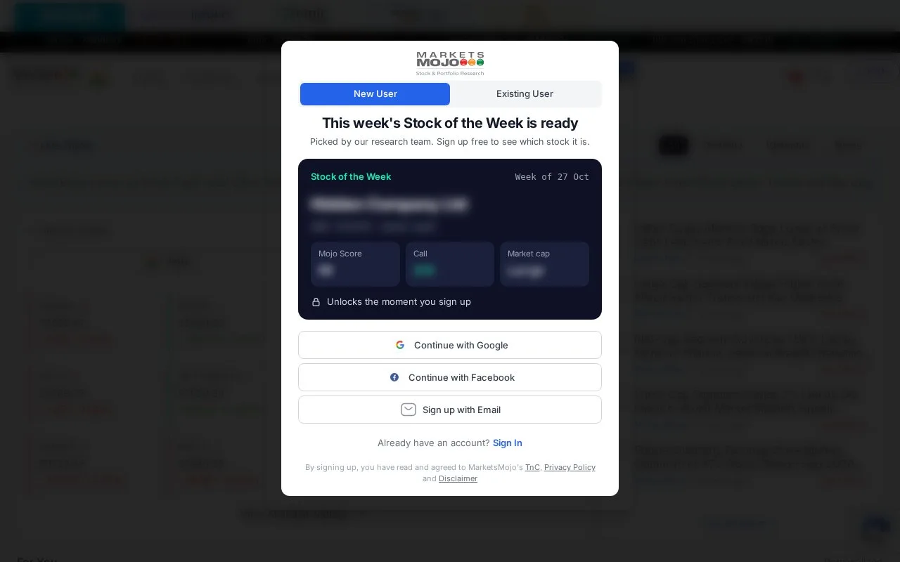 Screenshot of the MarketsMojo homepage