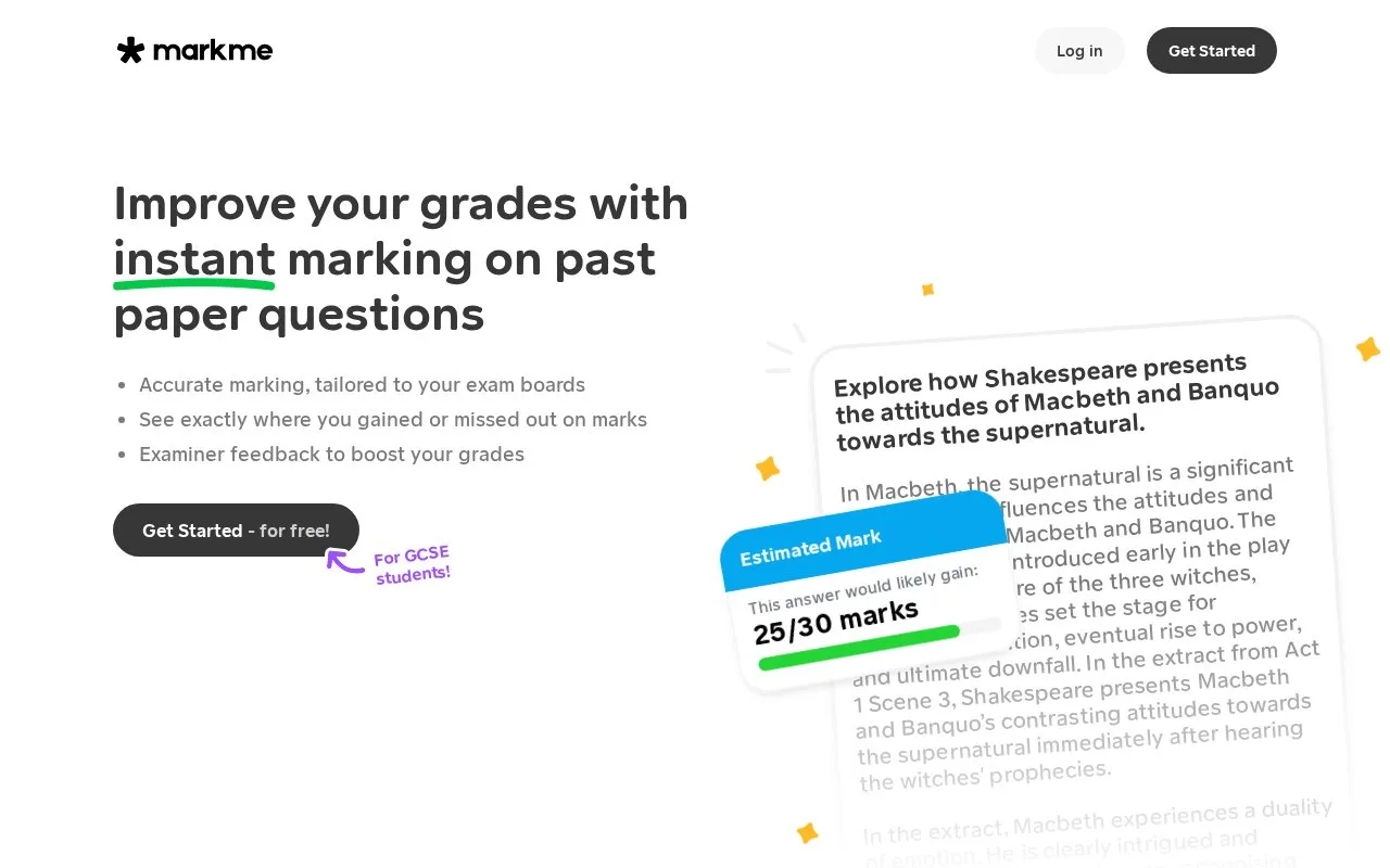 Screenshot of the MarkMe homepage