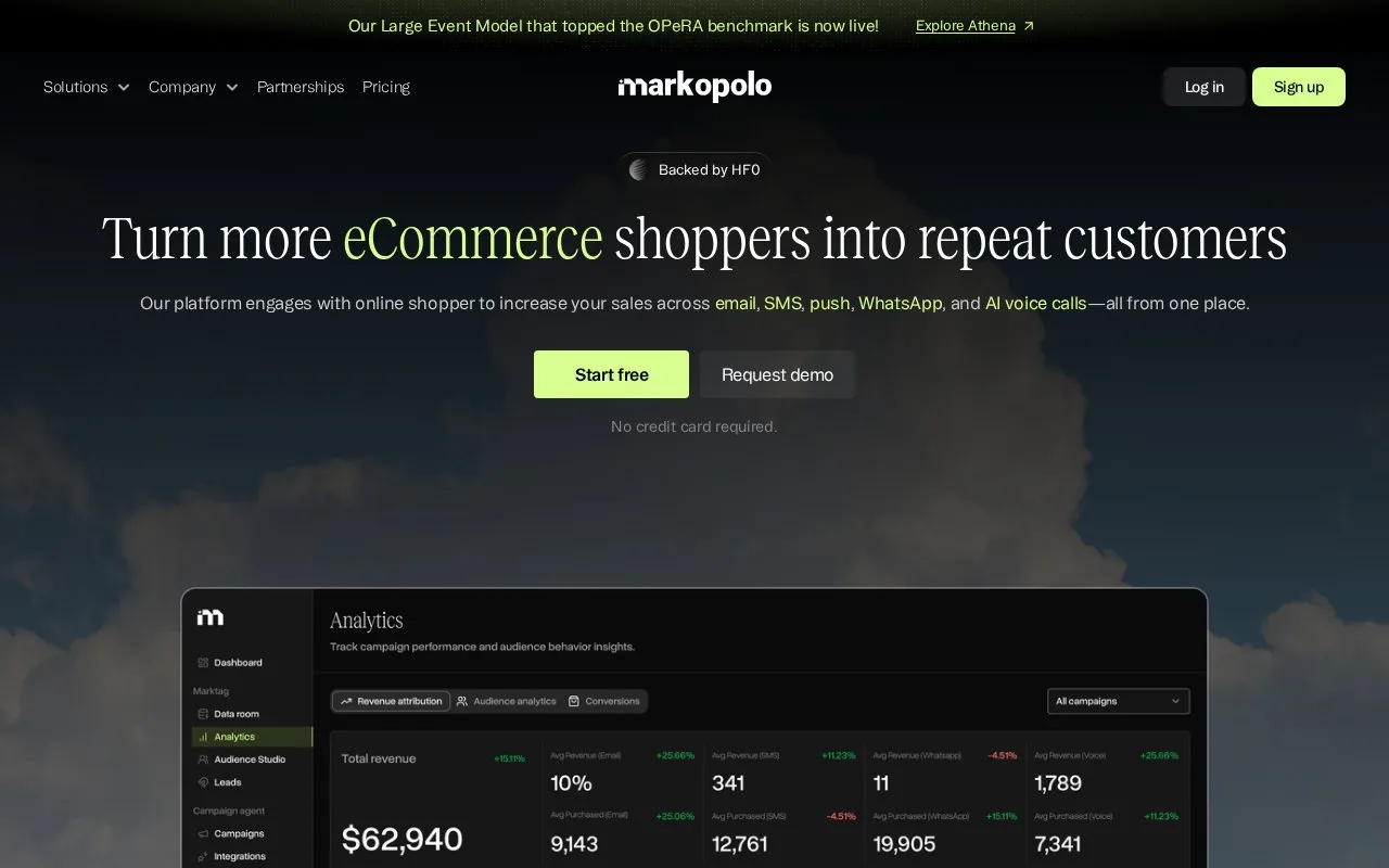 Screenshot of the Markopolo AI homepage